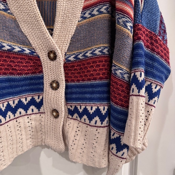 AMOR BOHO BLUE CREAM ORANGE RUST COVER-UP SWEATER BOHEMIAN RETRO  EARTH TONES OS - Picture 3 of 14